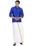 Vastramay Men's Blue Cotton Silk Blend Shirt and Dhoti Set